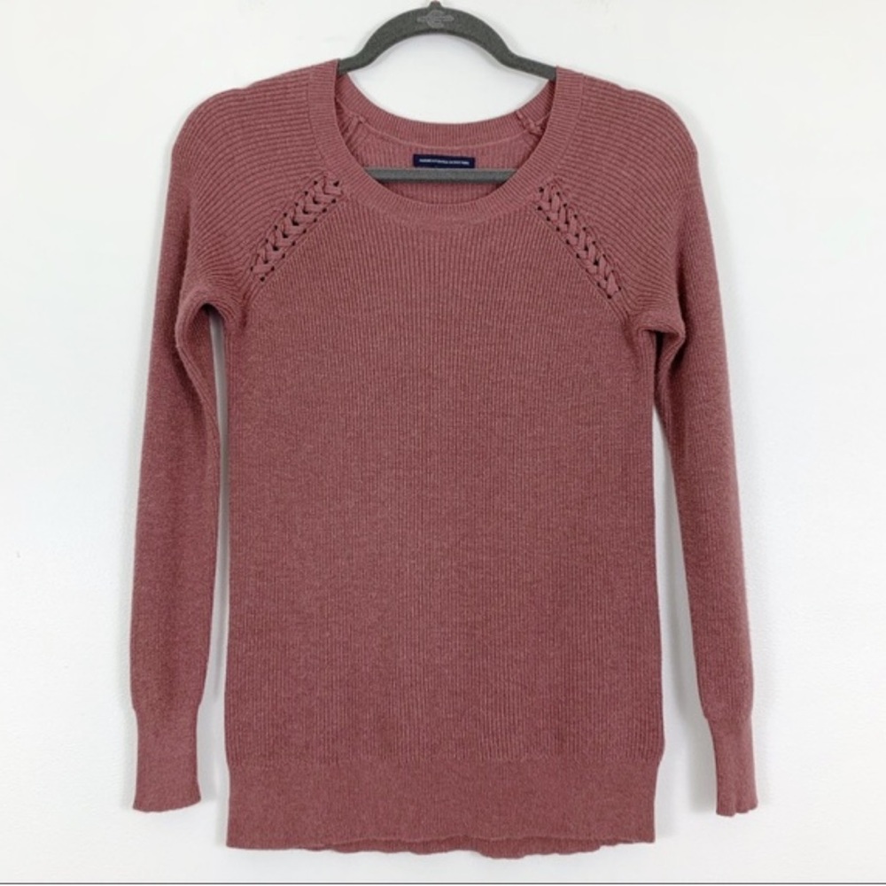 American Eagle Pink Blush Braided Knit Sweater